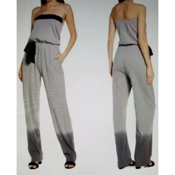 ATM Anthony Thomas Melillo Ombr'e Slub Strapless Jumpsuit Concrete Gunmetal Sz M - Picture 1 of 7
